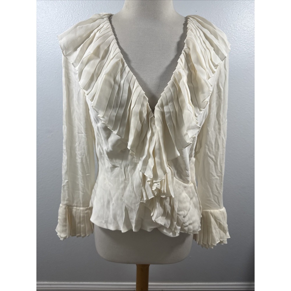 Melinda‎ Eng Top Womens M Pleated Ruffle Flare Blouse Y2K Romantic Feminine